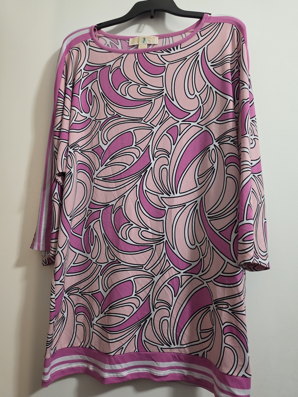 Michael Kors Pink and Magenta Swirl-Print Long Sleeve Top